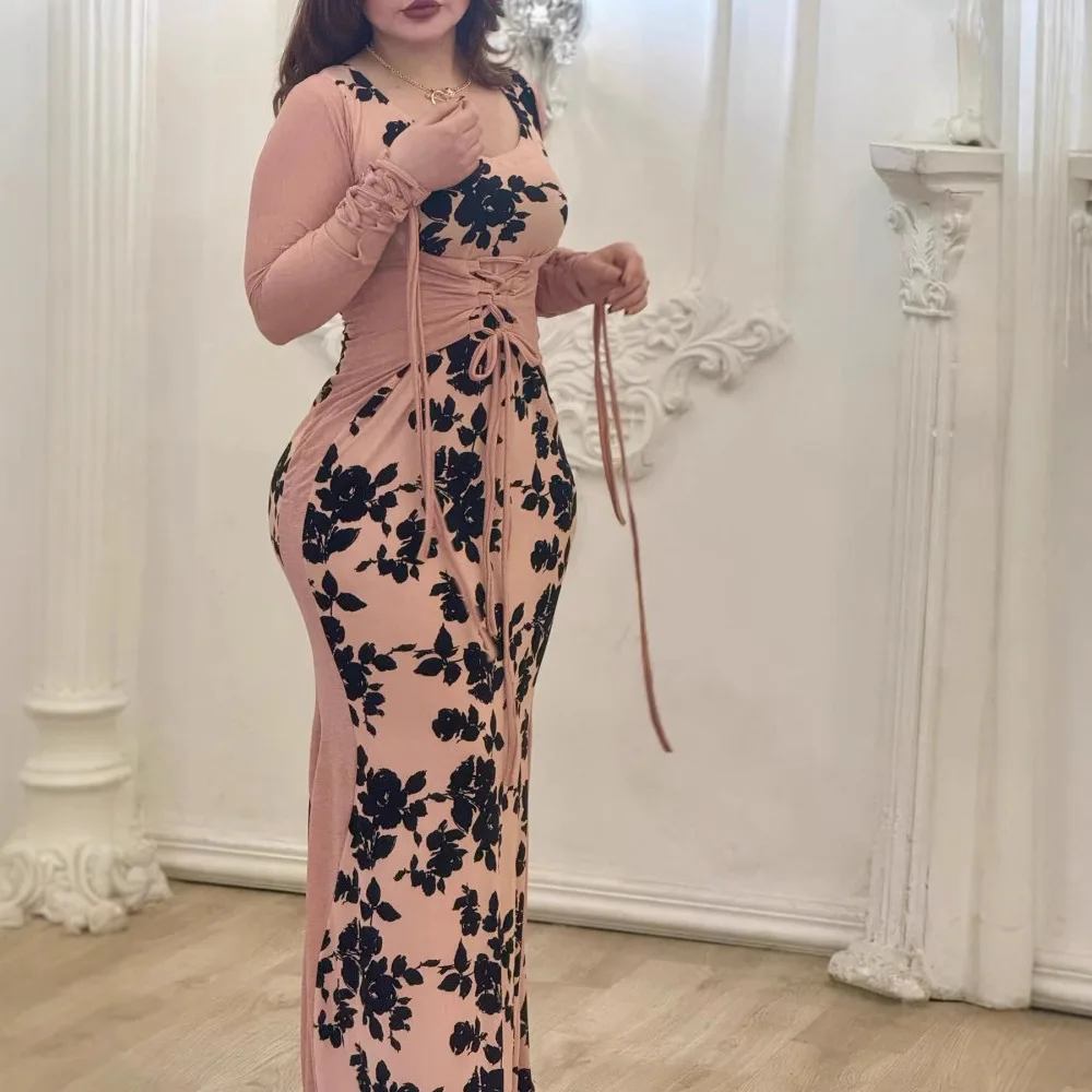 

Женское модное вечернее платье для взрослых по индивидуальному заказу, элегантное сексуальное платье на бедрах, плюшевое кружевное бальное платье с вышивкой и длинными рукавами, вечерние платья