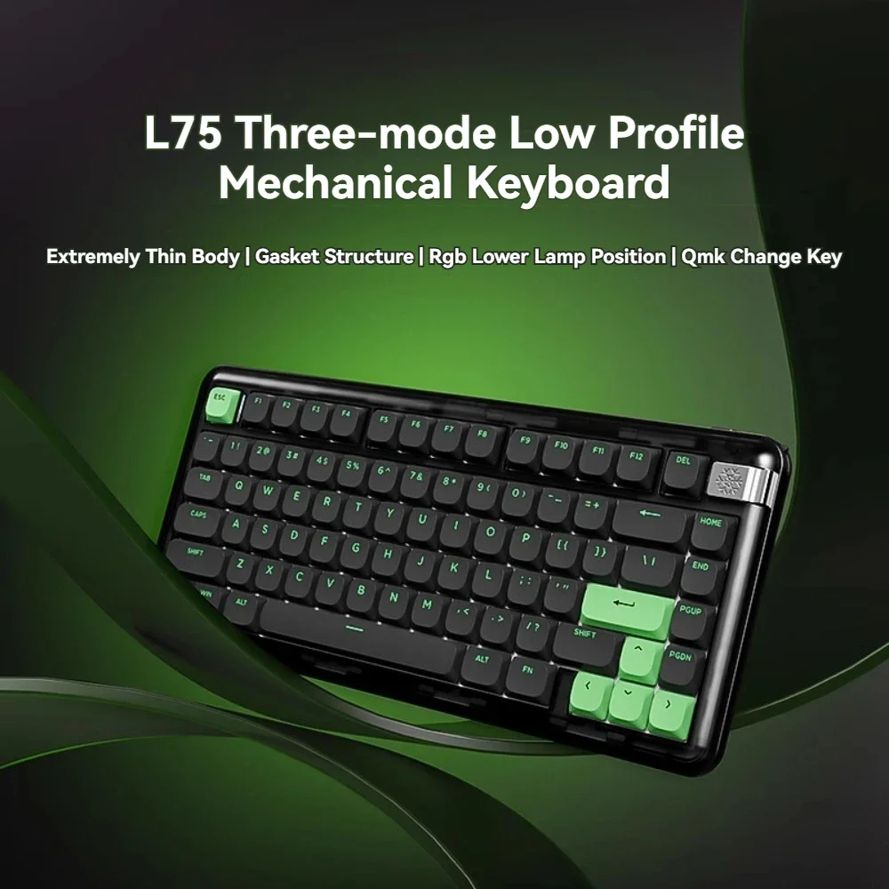 YUNZI L75 Низкопрофильная механическая клавиатура Беспроводная трехрежимная RGB-клавиатура Ультратонкая портативная пользовательская 75% офисная игровая клавиатура