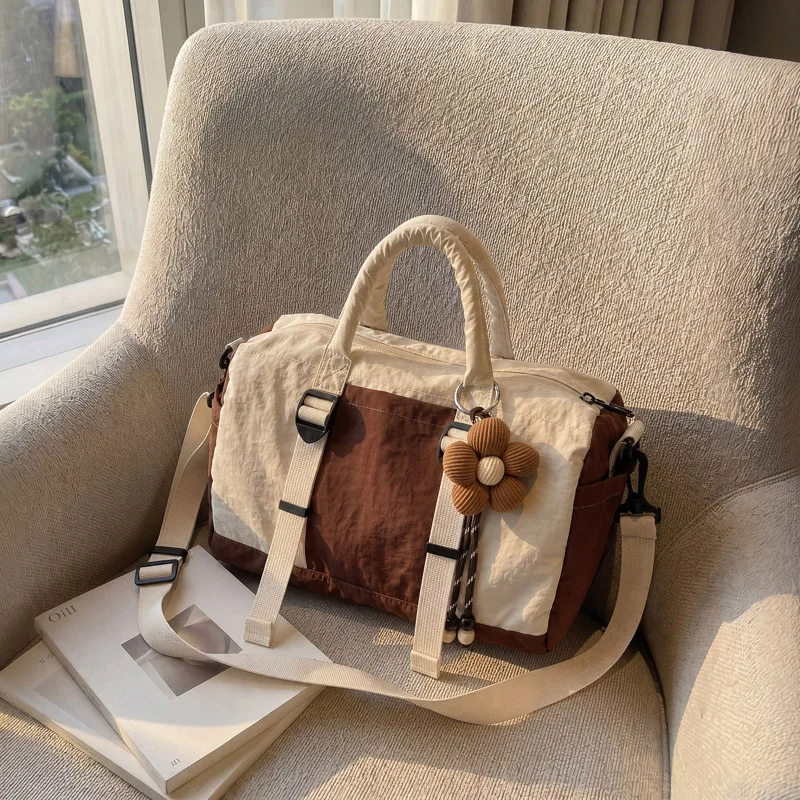 Color Blocking Patchwork Shoulder Bag Large Capacity Casual Lightweight Boston Pillow Bag New Versatile Fashion Handbag
