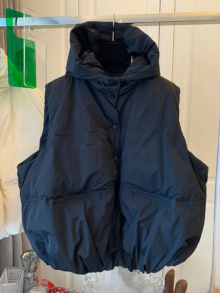 

Женский пуховый жилет с капюшоном, теплый, уютный, зимний, модный, с застежкой на пуговицы, однотонное пальто с хлебом, топ