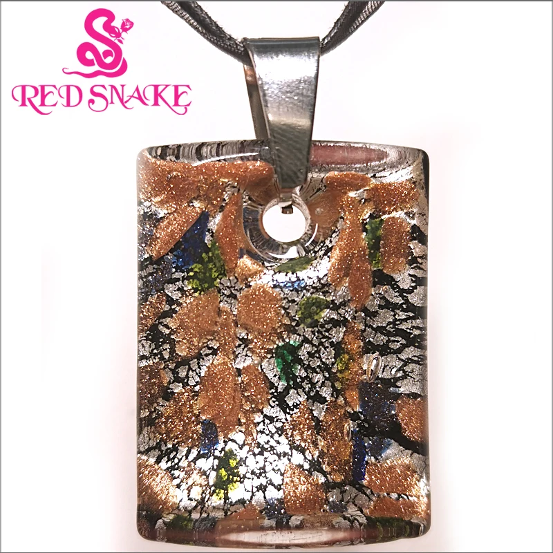 

RED SNAKE Murano Glass Silver color / Green /Golden Spots Multi Color Rectangular Pendant Necklaces