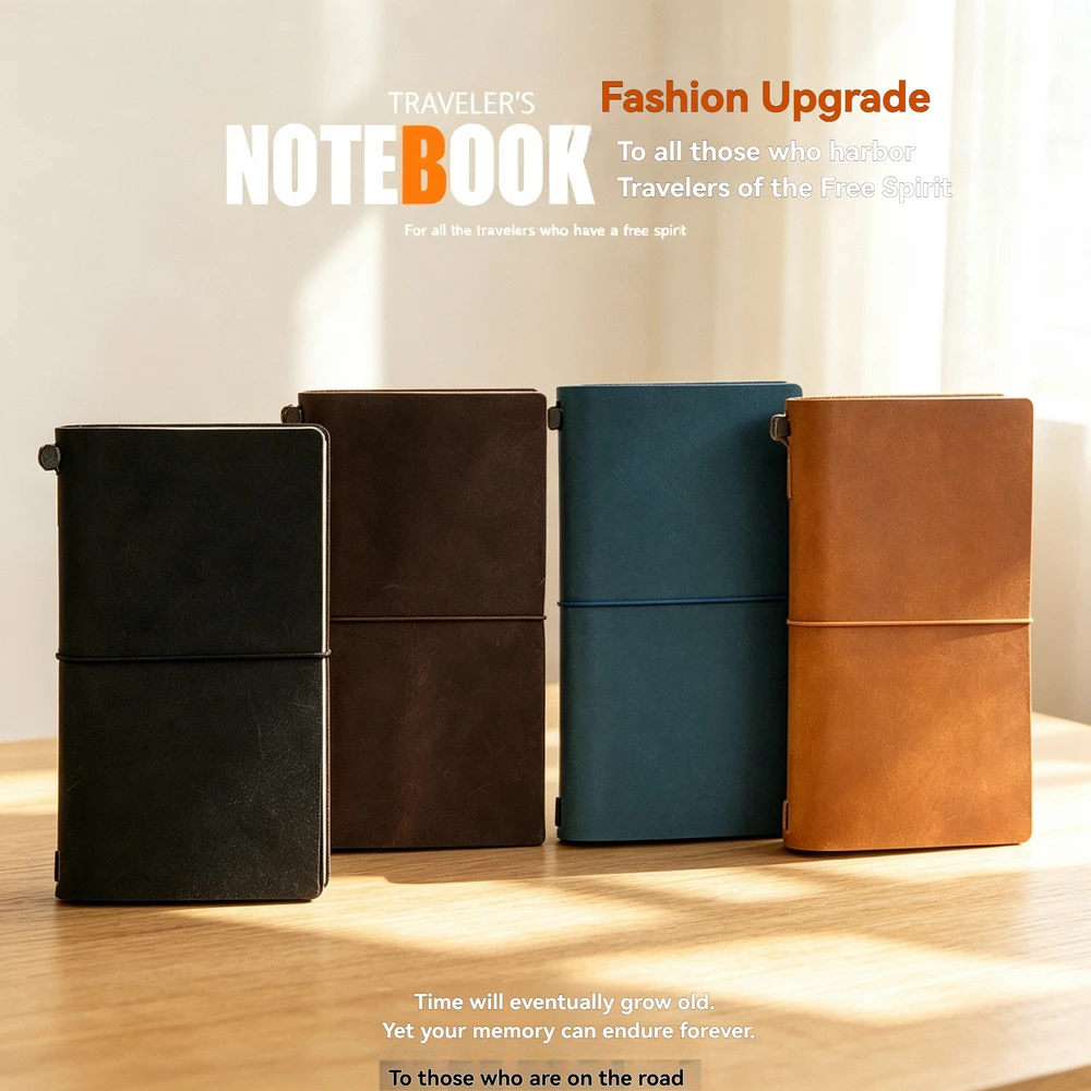 Refillable Wax Leather Traveler's Notebook, Lined Grid Blank Notepad, Multi Sizes Journal for Writing Sketch Travel Souvenir Set