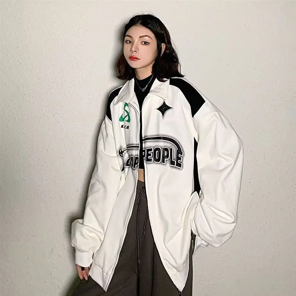 Streetwear Frauen Übergroße Sweatshirts Pullover Langarm Brief Drucken Jacke Mäntel Hiphop Y2K Kleidung Mann Hoodies Tops Jungen