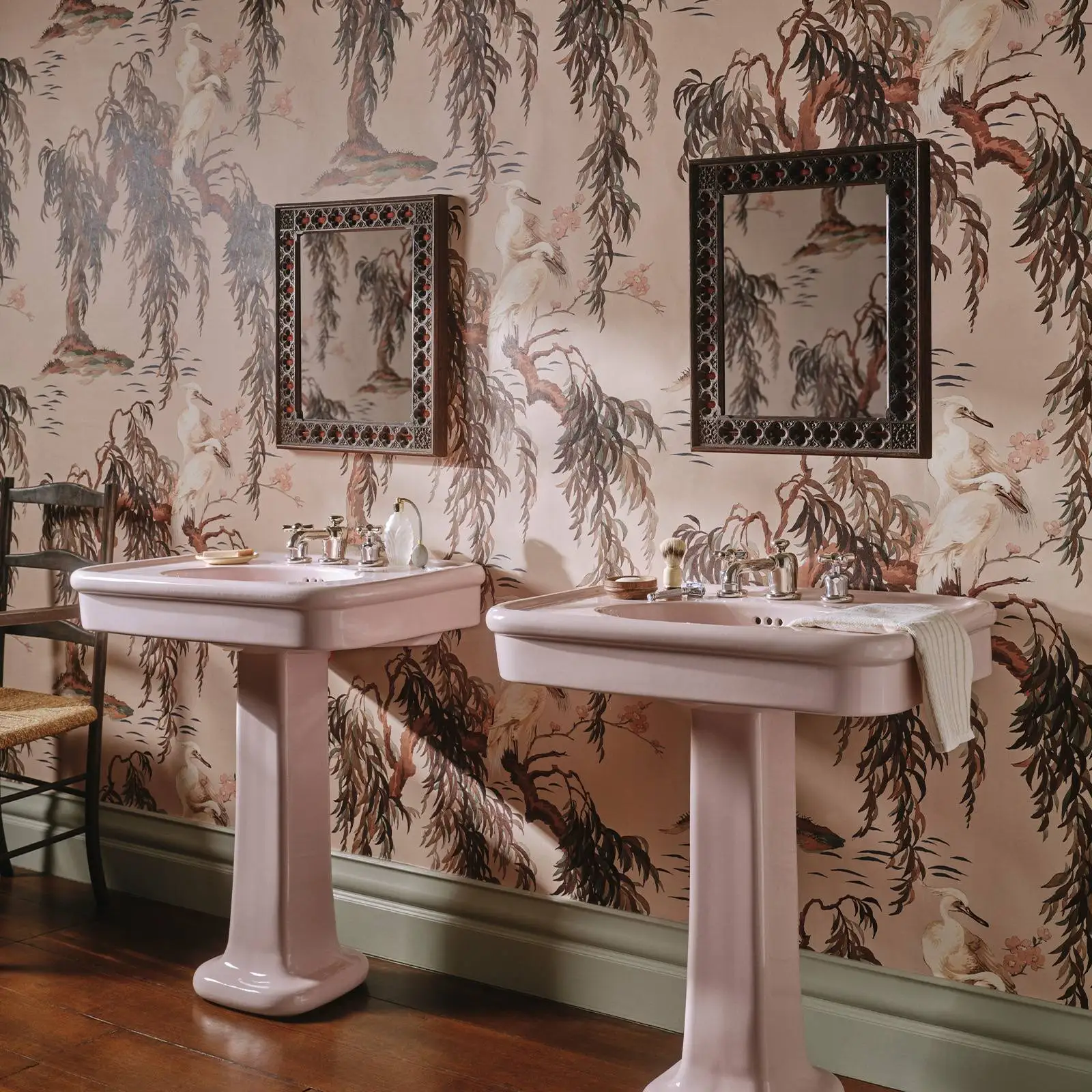 Customized Wallpaper Pink Retro Willow White Heron Bird Mural Living Room Bedroom Hotel Decoration Full House Coverage Wallpaper