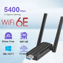 Tarjeta de red USB 5400 de 3,0 Mbps, adaptador de red WiFi 6E de 2,4G/5G/6G, Dongle WiFi de tres bandas, 10/11 receptor para Win, SIN controlador