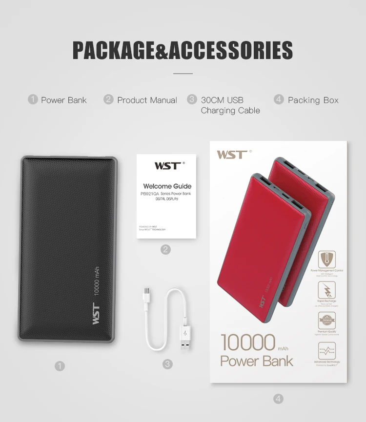 WST Powerbank Manufacturer Slim Original Powerbank Quick Charging Super Thin Cute Orginal Rohs 10000mah Power Bank