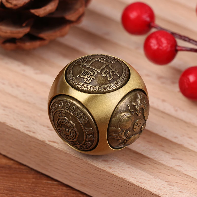 1PC Six faced Four Blessing Luck Money Fidget Spinner Brass Stress Relief Cube Decompression Ball Adult Fidget Toys Crafts