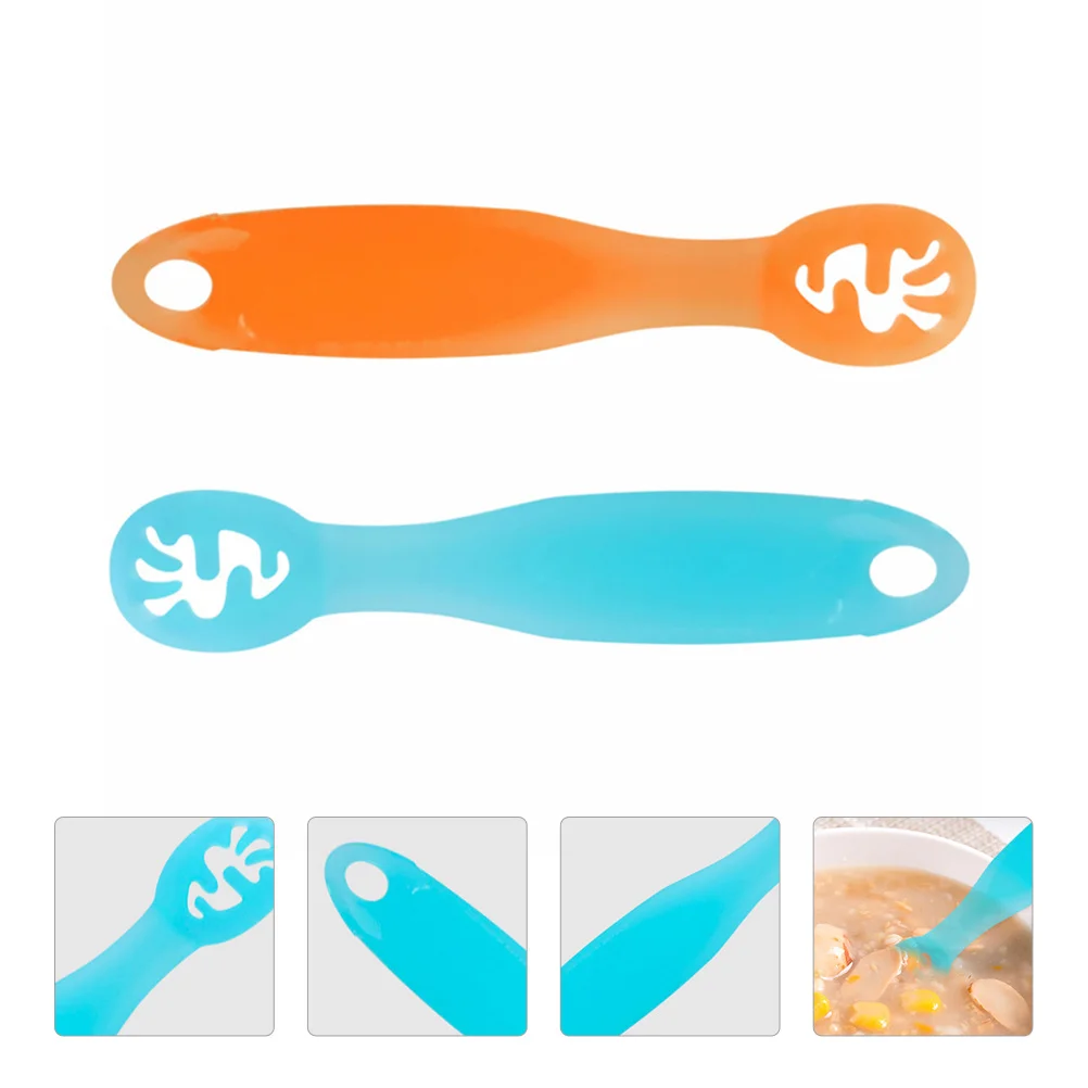 

2pcs Baby Learning Spoons Set Silicone Training Tableware For Toddlers Food Grade Safe Microwave Resistant Durable Baby Utensils