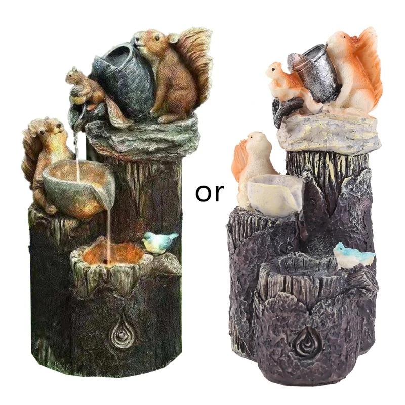 

Animal Squirrel Duck Garden Statue with Solar Lights Waterfall Fountain Resin Figurine Ornament Outdoor Decorations