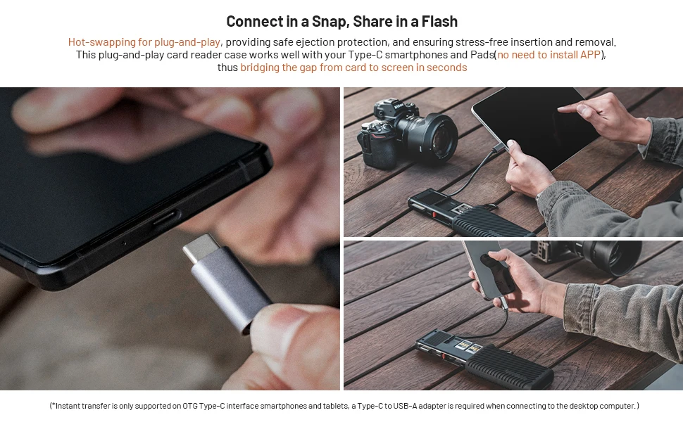 PGYTECH CFexpress CreateMate Kartenleser Gehäuse Typ A/B SD Hochgeschwindigkeits-Kartenleser USB 3.2 Typ-C-Übertragung für Kameras Smartphone – Detail 5