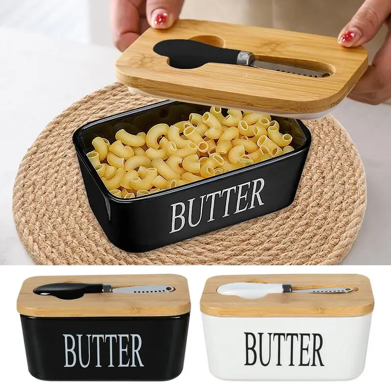 

Butter Dishes With Lid Large Ceramic Butter Holder With Cutter Rectangular Airtight Kitchen Storage For West/East Coast Butters