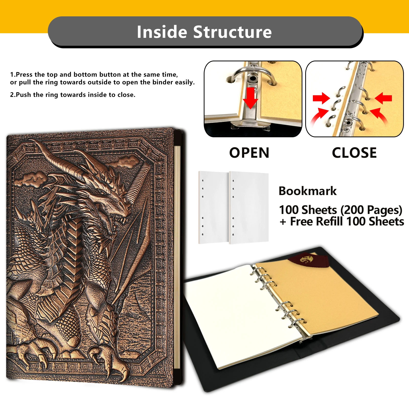 DND Notebook/Journal, Unique 400 Page Book with 3D Leather Refillable for dungeons and dragons D&D dice accessories Role Playing