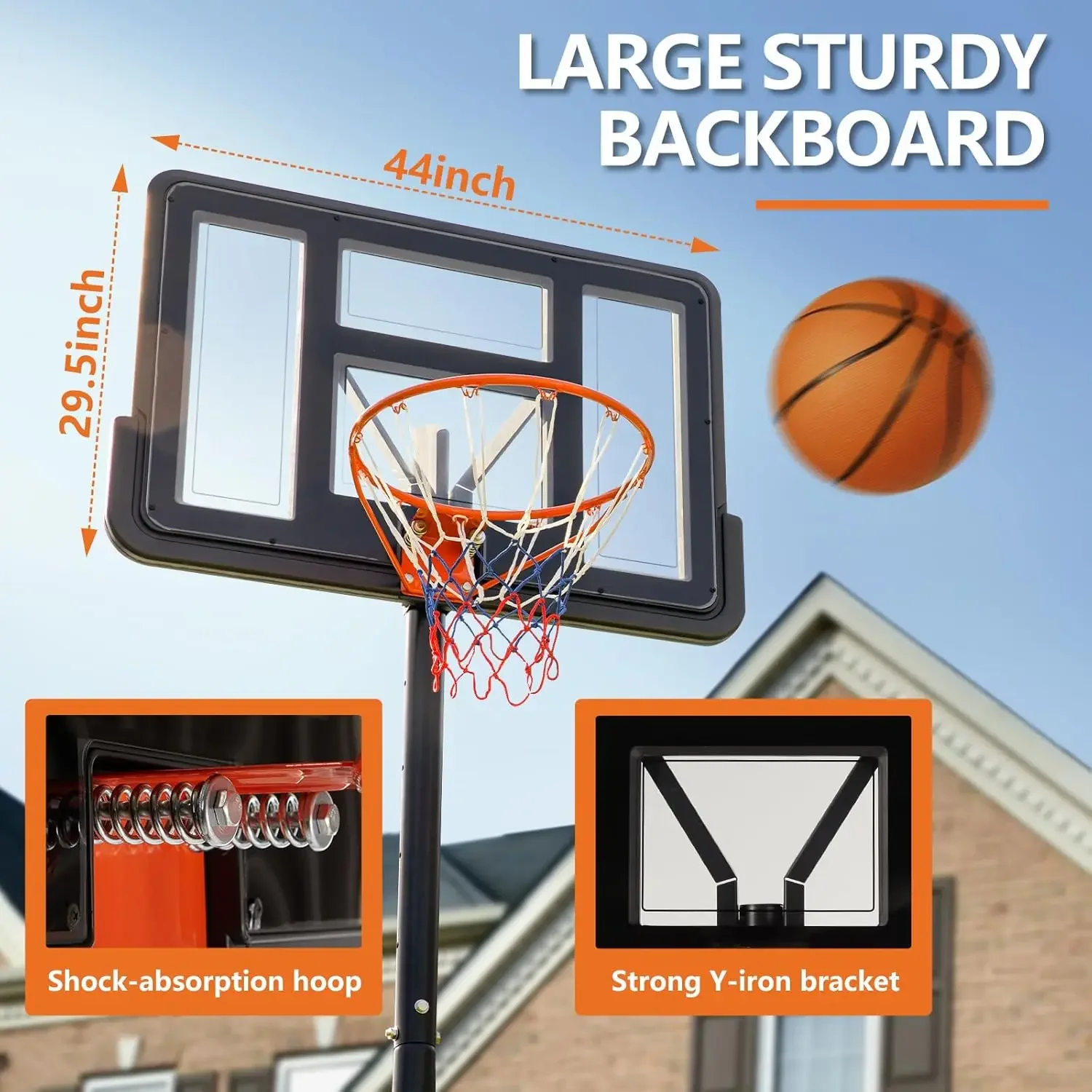 Outdoor Portable Basketball Hoop Goal Court System 4.2-10ft Adjustable Height 44 Inch Shatterproof Backboard Fillable Base with