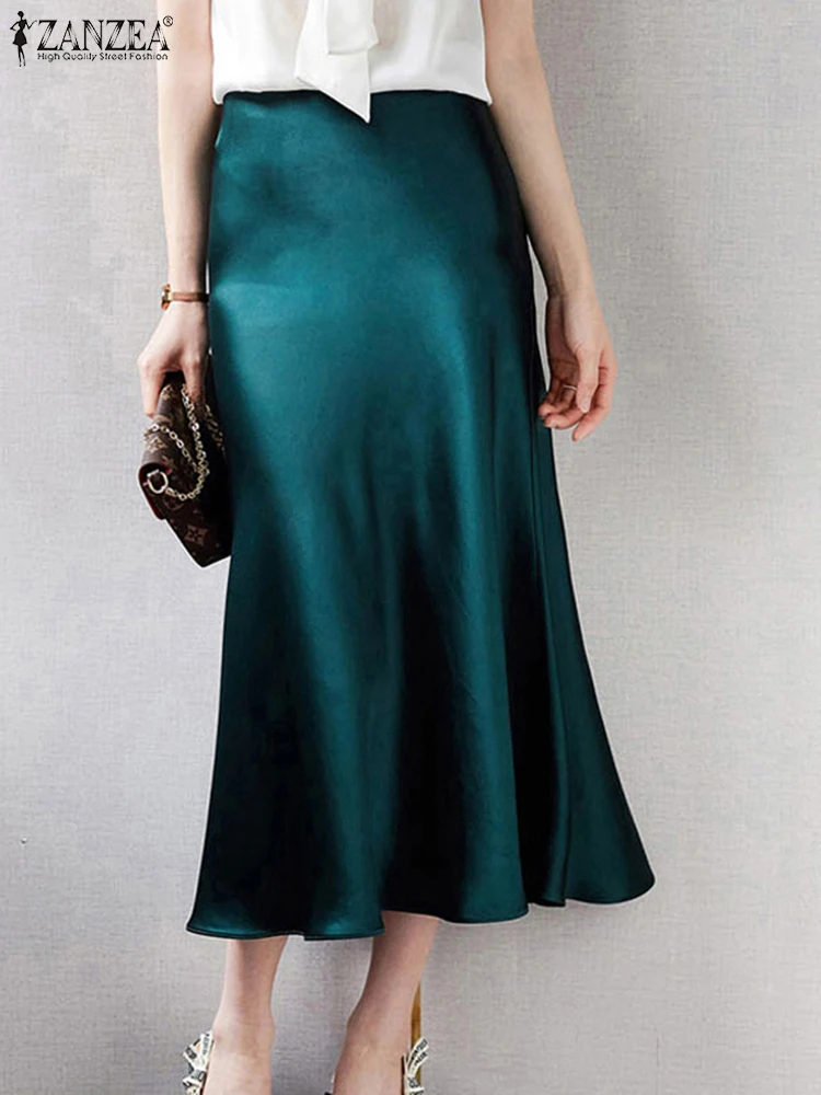 Stilvolle Frauen Solide Büro Rock ZANZEA Elegante Sommer EINE Linie Lose Vestidos Hohe Taille Party Sommerkleid Casual Faldas Saia 2025