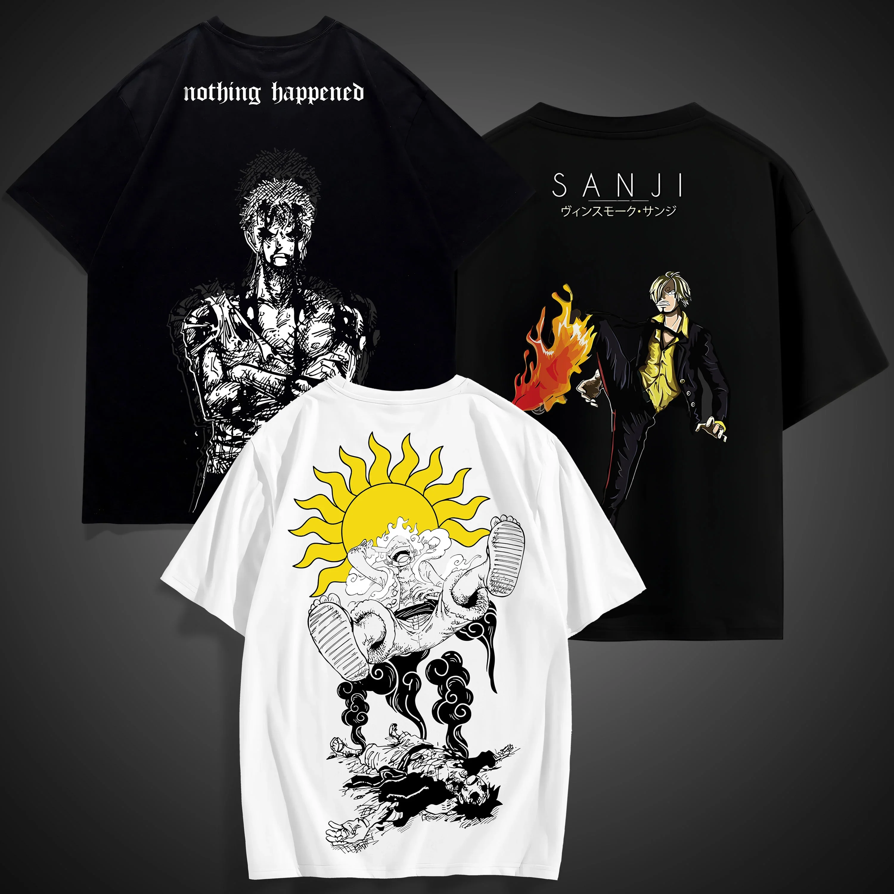 Sommer Vintage Anime One Piece 3D-Druck Lockeres Kurzarm-Oberteil Mode Unisex Manga Atmungsaktives Japanisches Klassisches Anime T-Shirt