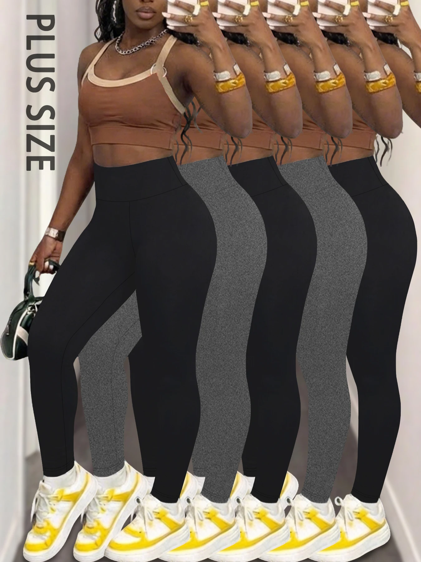 

5 Pack Plus Size Women's Super Soft High Waisted Leggings Perfect for Workout Yoga Running and Comfortable Casual Lounge Wear