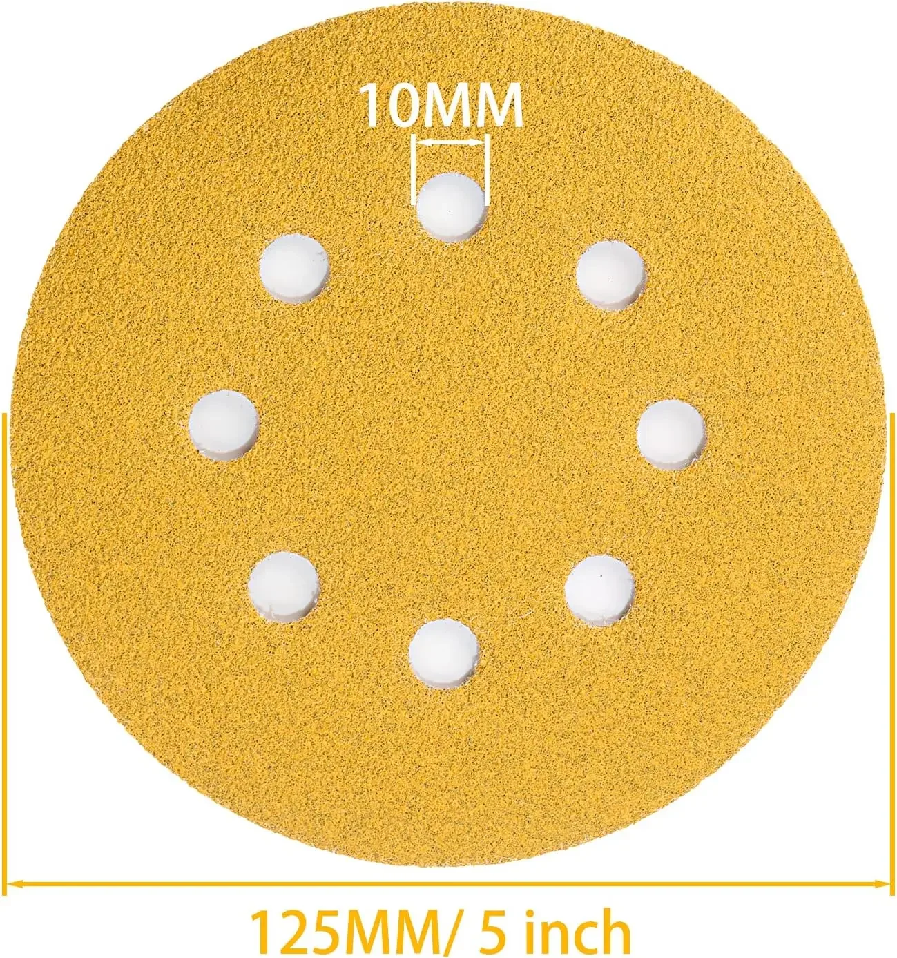 5 Inch 8 Holes Gold Premium Sanding Discs Kit 10/50/100Pcs Hook & Loop Aluminum Oxide for Woodworking Wood or Automotive