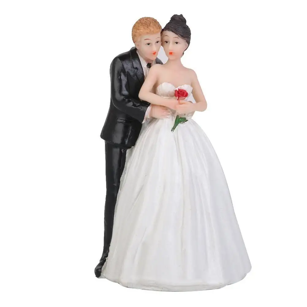 

Wedding Cake Topper Bride Hug Resin Figurine Romantic Dress Groom Bride Rose Hand Safe No Deform Fade Decor Party