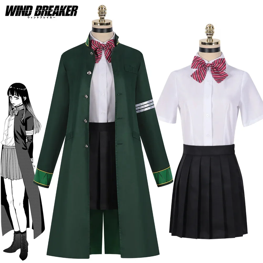 

Tasuku Tsubakino Косплей Аниме Wind Breaker WINBRE Костюм Парик Зеленый Длинный Тренч Школьная Форма