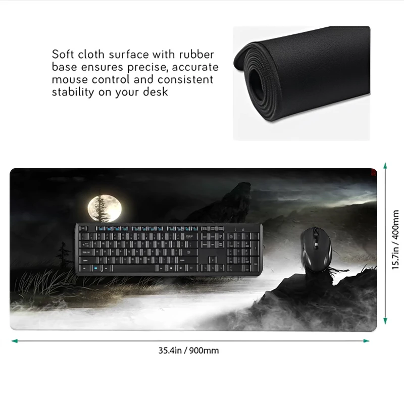 لوحة ماوس رائعة كبيرة الحجم من Night Moonlight Samurai 900x400 غير قابلة للانزلاق للرياضات الإلكترونية حصيرة مكتبية مشغل ألعاب لوحة ماوس ملحقات سطح المكتب ﻿