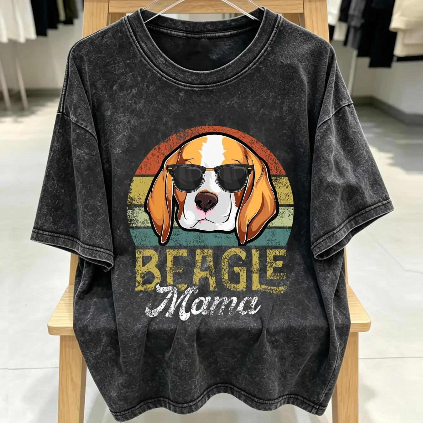 washed T Shirt Retro Beagle Mama Women Mothers Day Dog Mom S 3XL long sleeves vintage Washed Top For Everyday Wear streetwear