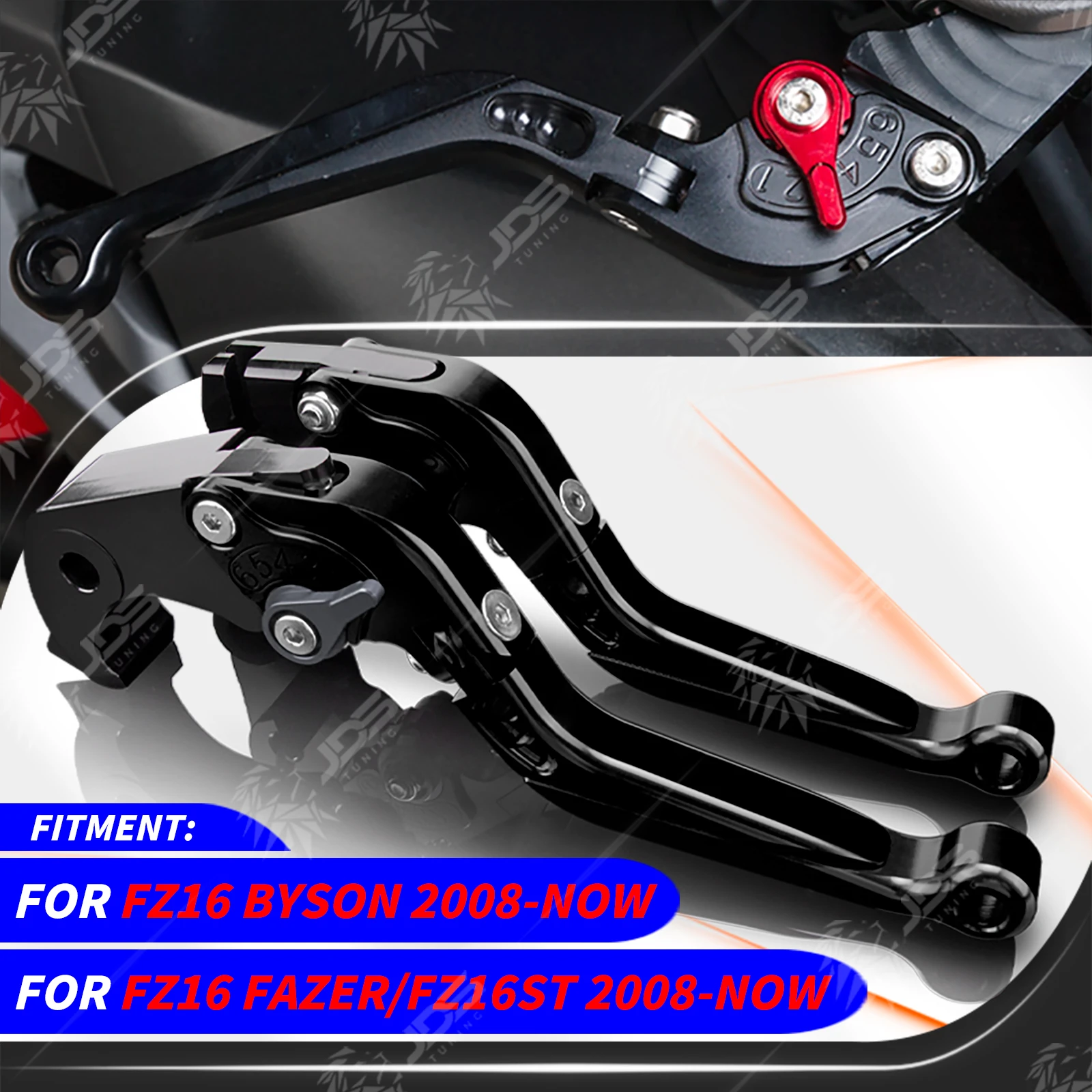JDSTUNING - Juego de Palancas de Embrague y Freno Ajustables y Plegables para Yamaha FZ16 BYSON/FZ16 FAZER/FZ16ST 2008-Presente