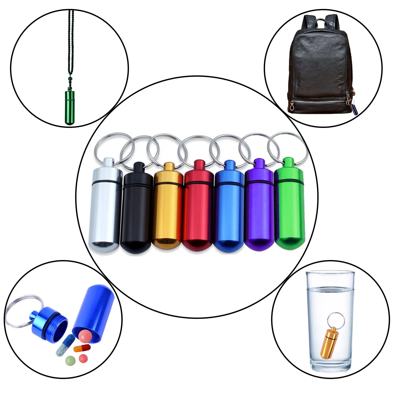 9Pcs Pill Box Keychain Waterproof Single Pill Organizer for Outdoor Travel Camping