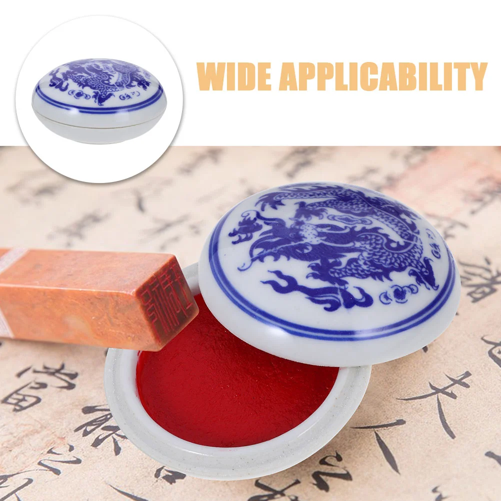 Chinese Style Traditional Painting Calligraphy Ink Red Seal Ceramics Pad Portable