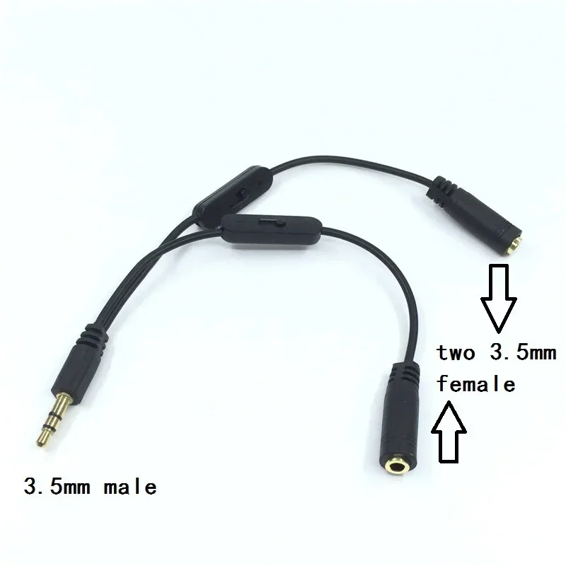 3.5 Jack Splitter Male To 2 Female Jack 3.5mm Stereo Audio Cable Y Splitter Adapter Volume Control Headphone Phone AUX Cable