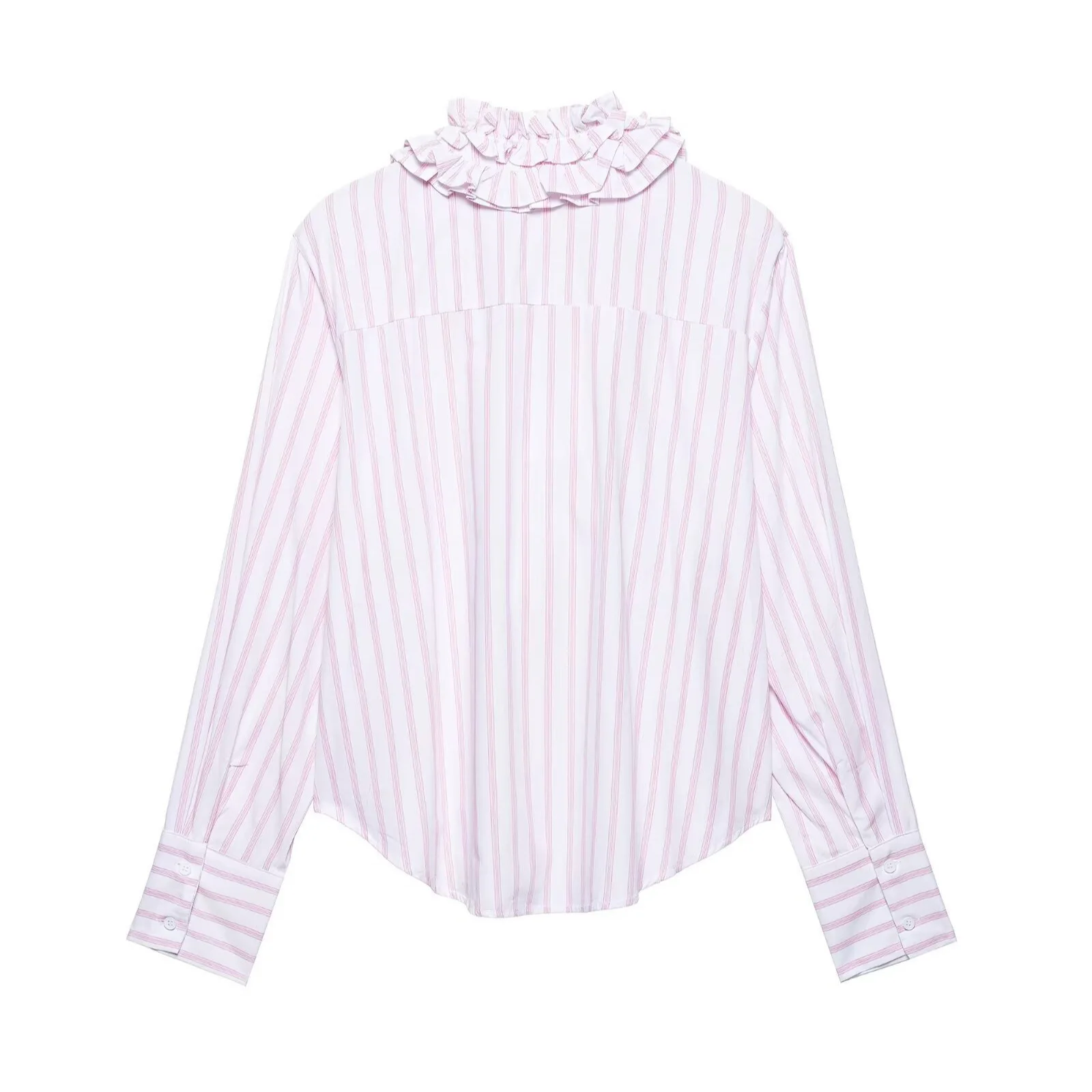 

Женская рубашка, модная рубашка во французском стиле, светло-розовая трехмерная плиссированная рубашка в полоску с v-образным вырезом, индивидуальный элегантный темпераментный топ