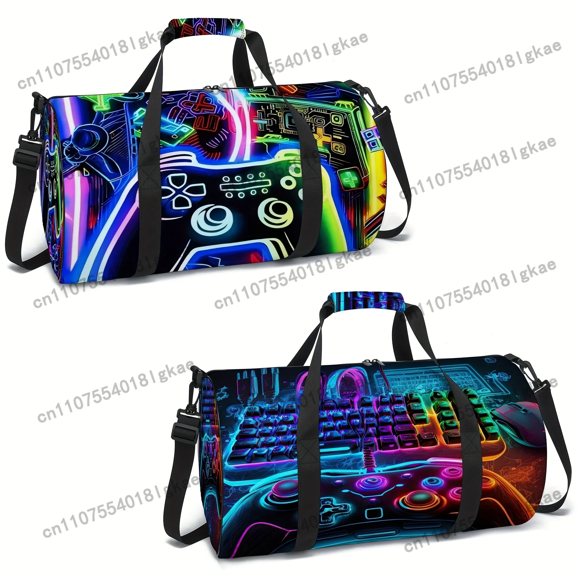 1pc Gaming Console-Themed Travel Bag with //PC/ Switch Logo Design - Lightweight Foldable Computer Case, Adjustable Strap & Neon