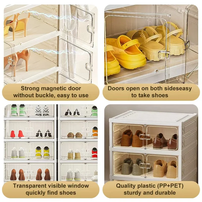 6 Layer Collapsible Shoe Cabinet Space-saving Multi-functional Foldable Plastic Shoes Organizer Cabinet With Door