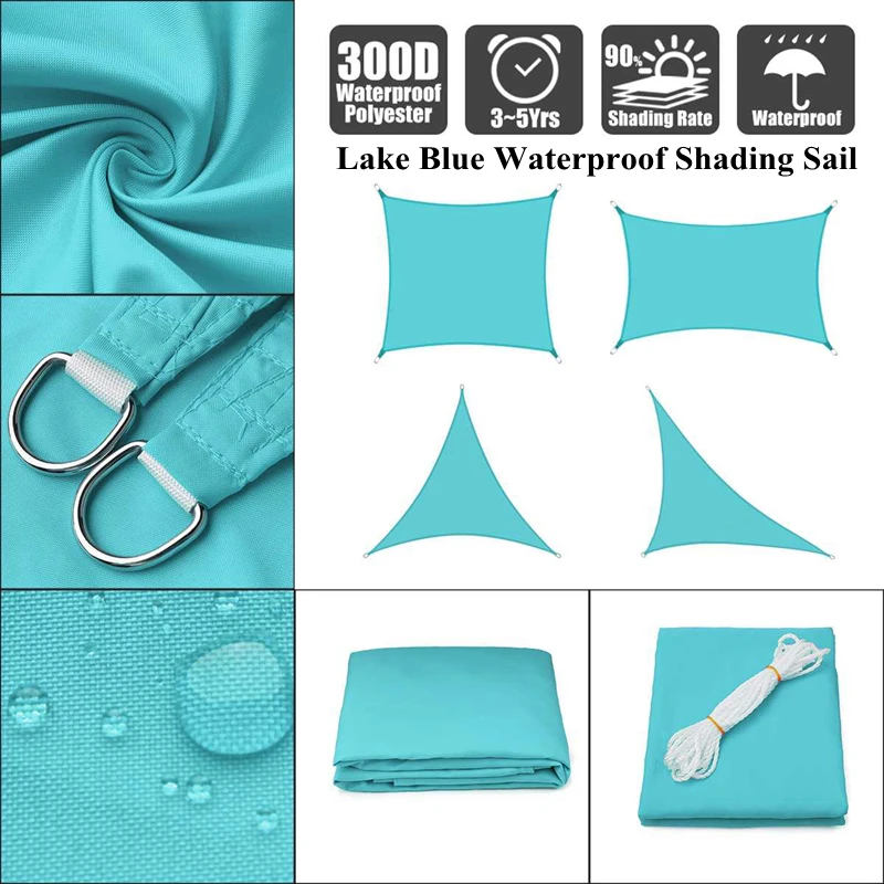 Lake Blue Waterproof Shading Sail Outdoor Awning Swimming Pool Cover Rainproof Sunshade Cloth Beach Camping Triangle Sun Shelter