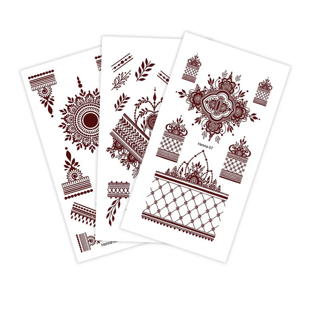 ملصقات وشم حناء بني مقاومة للماء للنساء على شكل زهرة وشم مزيف فوري لليد وشم مؤقت لمهرجان الزفاف