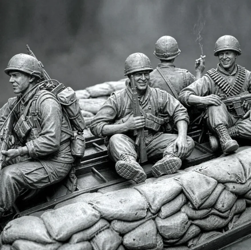 1/35 Four soldier resin models need to be assembled and painted (without scenes)   A-2349