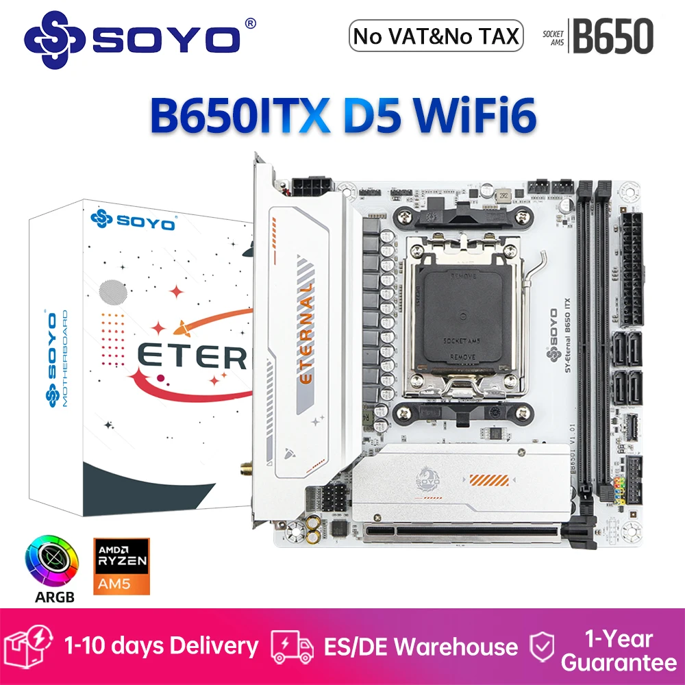 Carte mère de jeu WiFi SOYO Eternal B650ITX, double canal DDR5 AM5, prend en charge Ryzen 9600X 9800X PCIE5.0 NVME SATA3 AMD