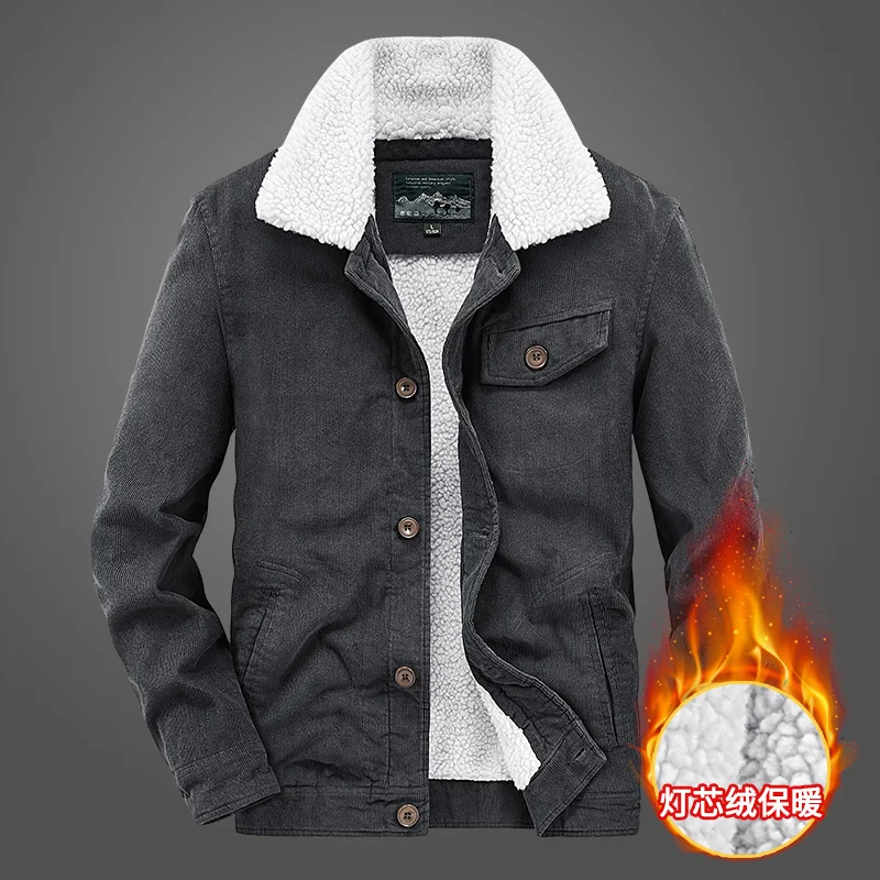 

Oversized Mens Solid Clothing Male Fleece Jackets Corduroy Coat Multiple Pockets Male Cotton Jackets Padded Warm Loose Parka