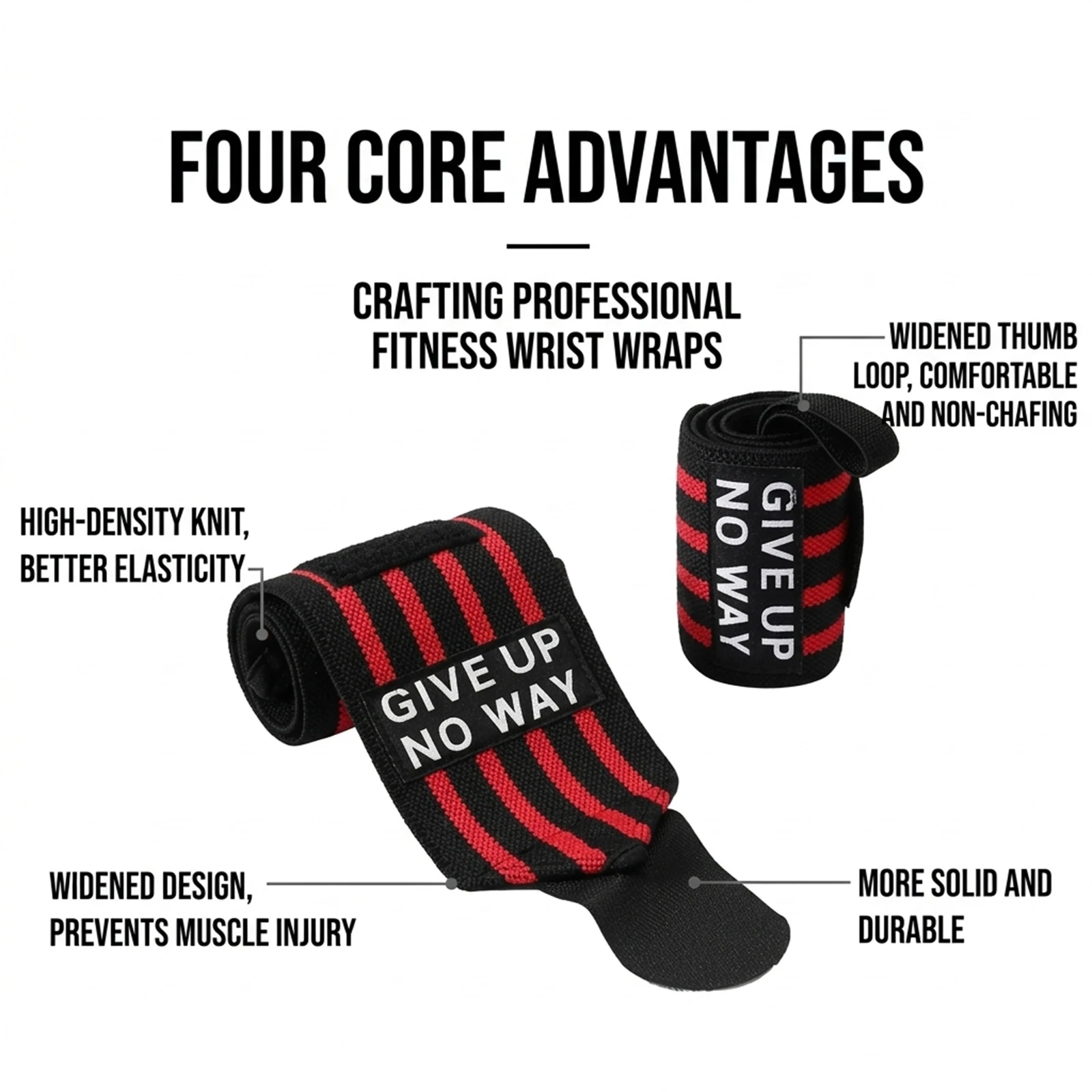 Compression Wrist Wraps Professional Heavy Duty for Gym Weightlifting Support Straps Bench Press Strength Training Gear