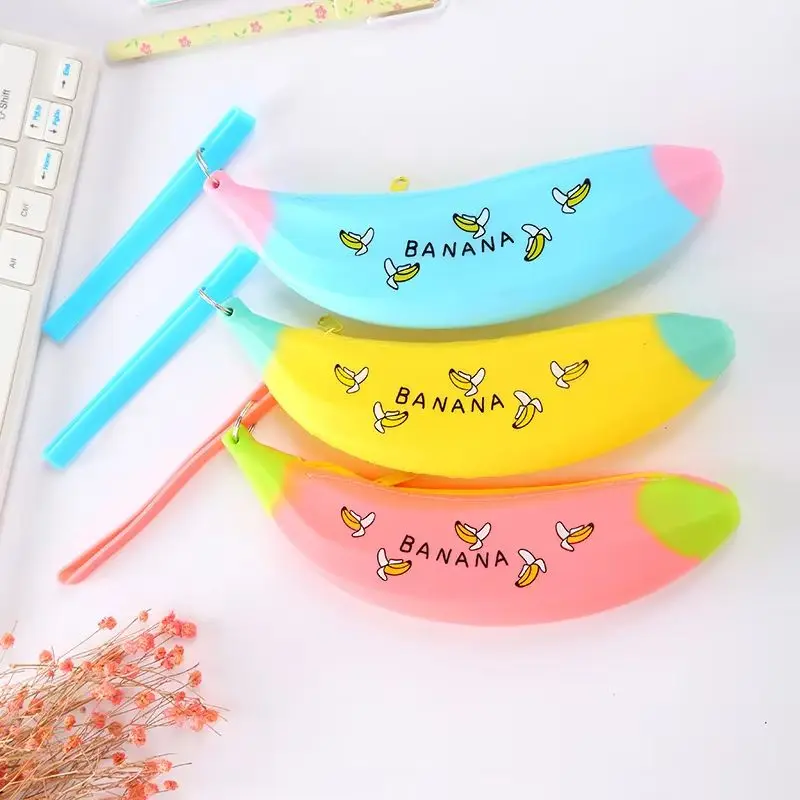 Fashion Cute Silicone Banana Pencilcase Women Cosmetics Storage Bag Office School Supply Pen Pouch Girl Wallet Stationery Gift