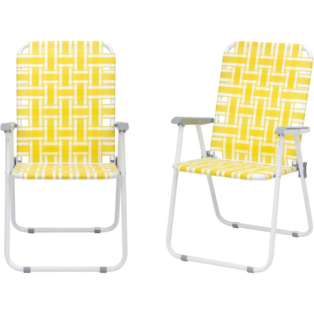 

Webbed Lawn Chairs Set of 2, Foldable Metal Patio Chairs Stable Steel Outdoor Chair for Camping, Fishing, Beach, Poolside, Back