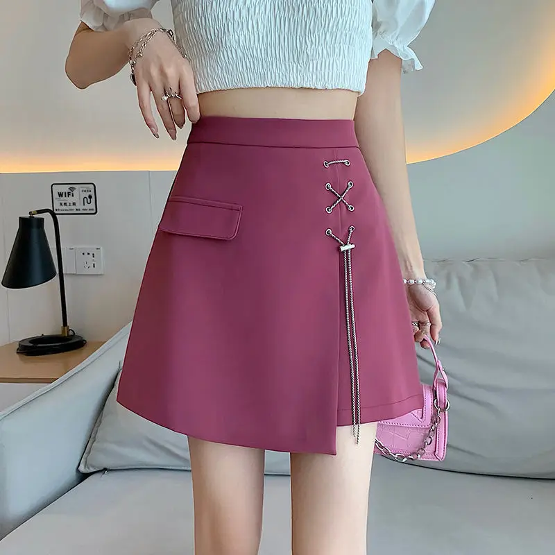 Irregular Solid High Waist Half Skirt for Women Black All-match Youth A-line Skirt Sweet Fashion Casual Women Clothes Summer New