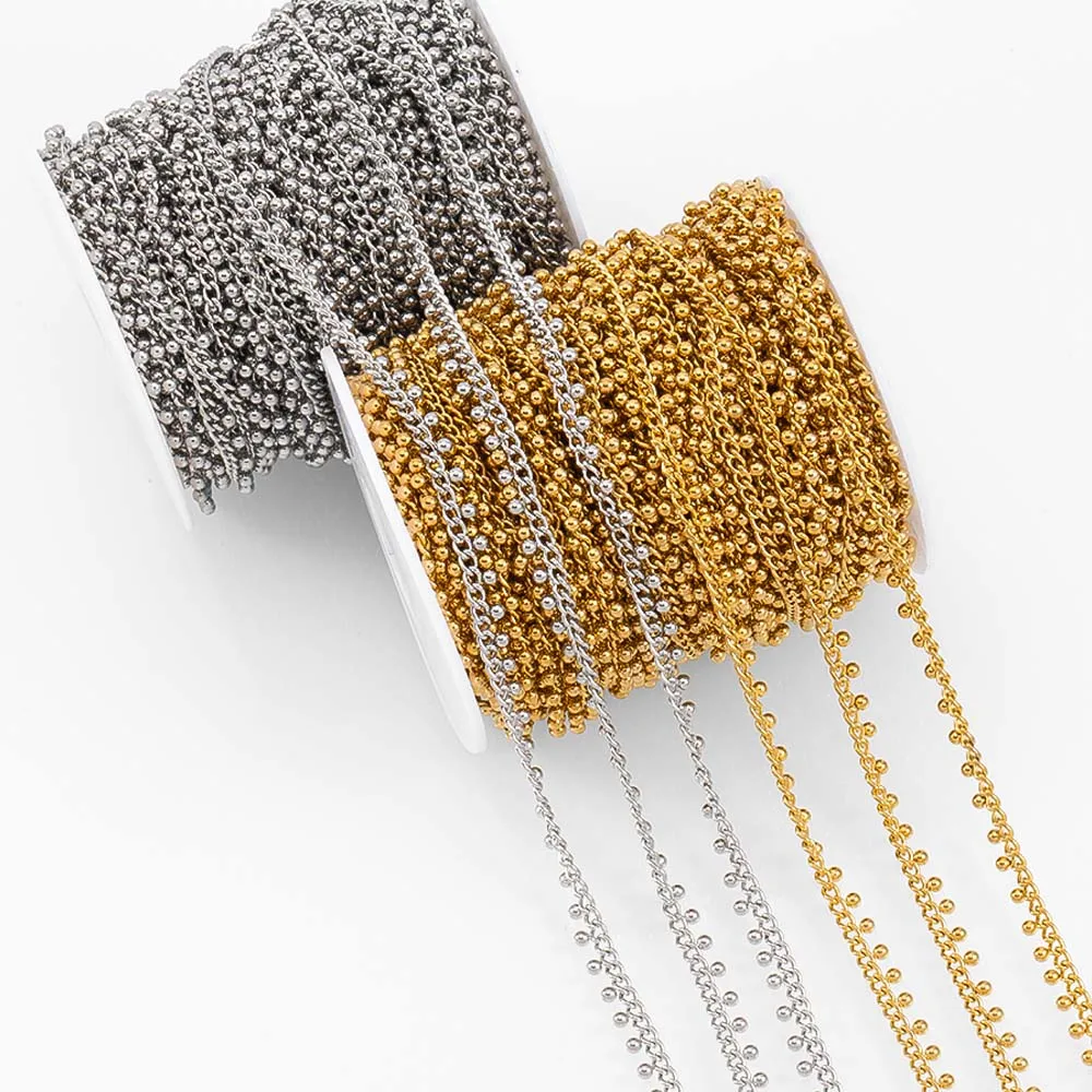 1Meter Stainless Steel 3mm Thick Link Chains Hanging 2.5mm Bead for DIY Men Necklace Bracelet Bag Chain Jewelry Making Wholesale