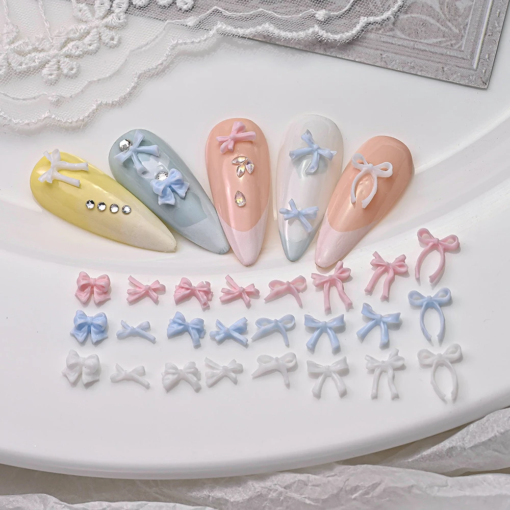 100 قطعة ثلاثية الأبعاد شريط راتينج صغير الانحناء مسمار السحر الوردي/الأزرق/الأبيض بلون مختلط نمط Bowknot مسمار الديكور الحلو لتقوم بها بنفسك أجزاء الأظافر