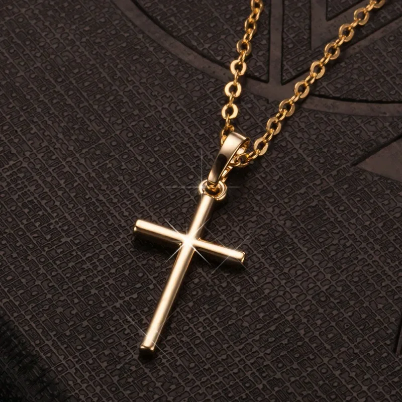 LATS Fashion Female Cross Pendants dropshipping Gold Color Crystal Jesus Cross Pendant Necklace Jewelry For Women Men Wholesale