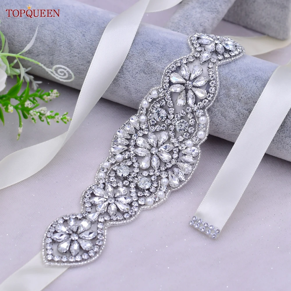 TOPQUEEN Women'S Wedding Dress Flower For Party Dresses Crystal Beltluxury Party Rhinestones For Dresses Belt S94