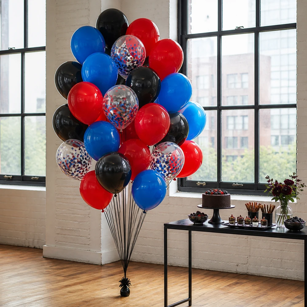 30Pcs Red Blue Black Latex Balloons Set Clear Confetti Balloons Superhero Theme Birthday Party Photo Props Decoration Supplies - view 2