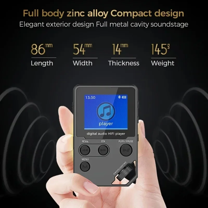 C100 8GB MP3 Music Player HiFi Music Playback Zinc Alloy Body Rotary Controls Wireless Connection FM Radio Voice Recorder