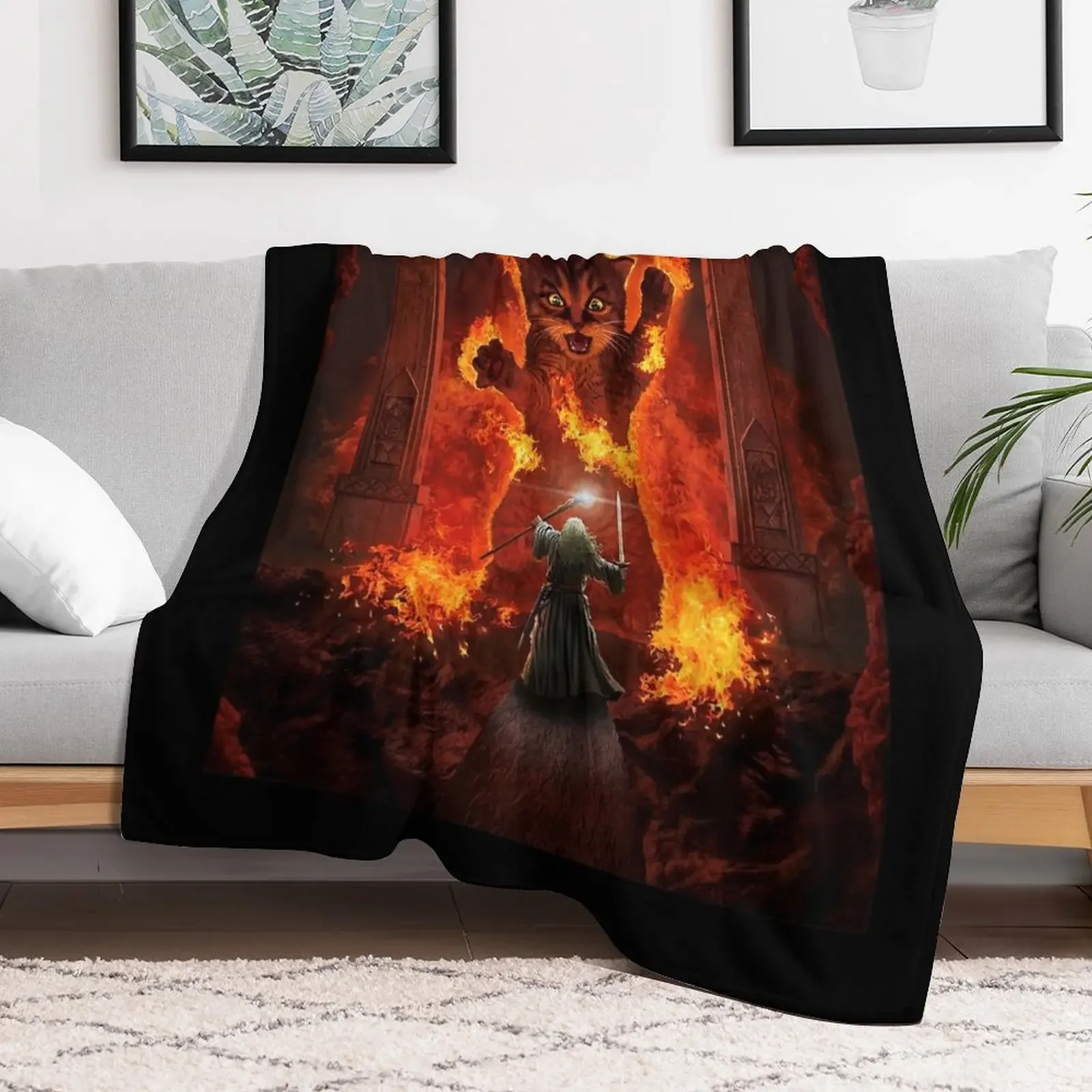 Balrog cat shirt TShir Throw Blanket Hairy Thermal Flannel Comforter Blankets