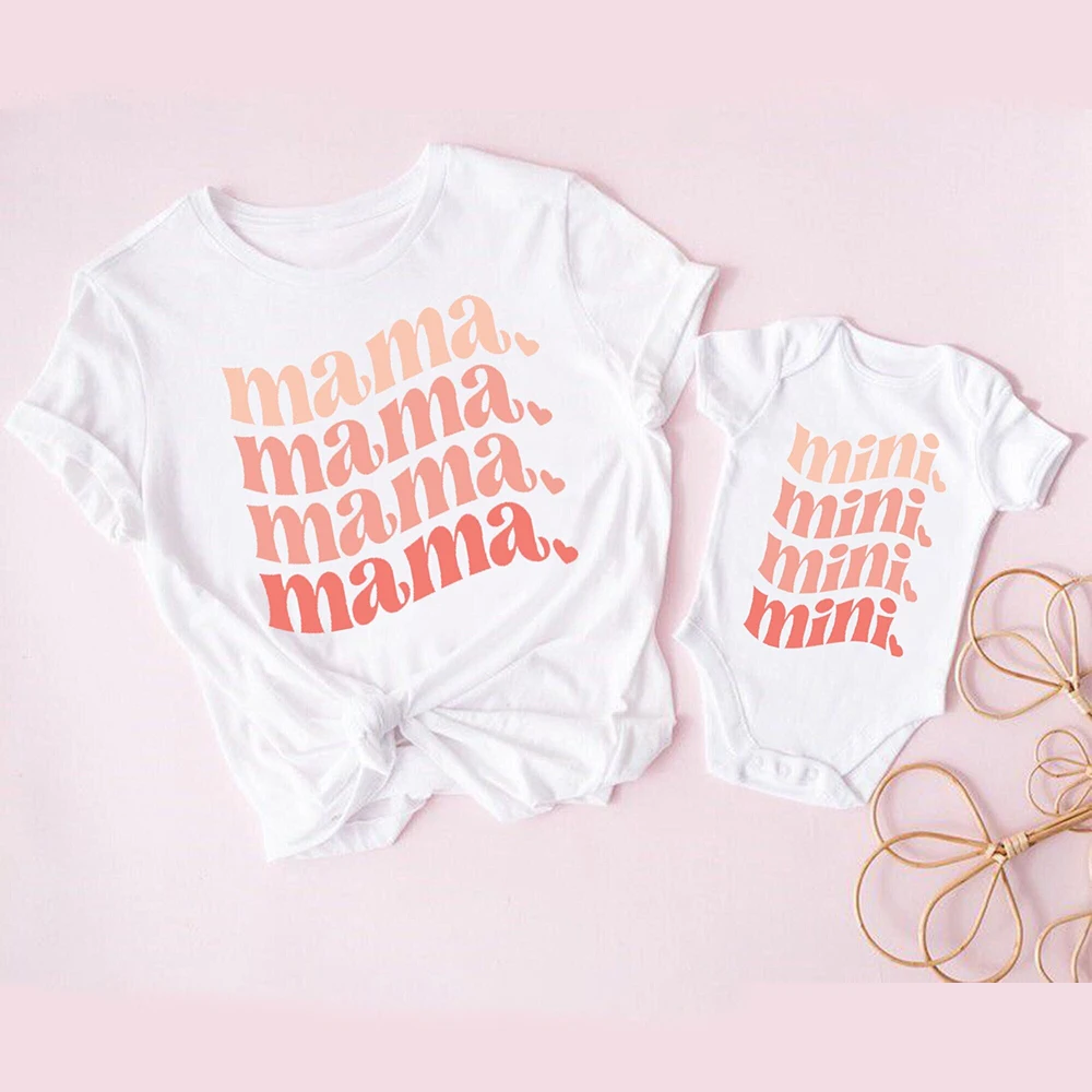 Mama Mimi Printed Family Matching Clothes Mother & Daughter Summer Short Sleeve Outfits Shirt Mom T-shirt Tops Baby Bodysuit