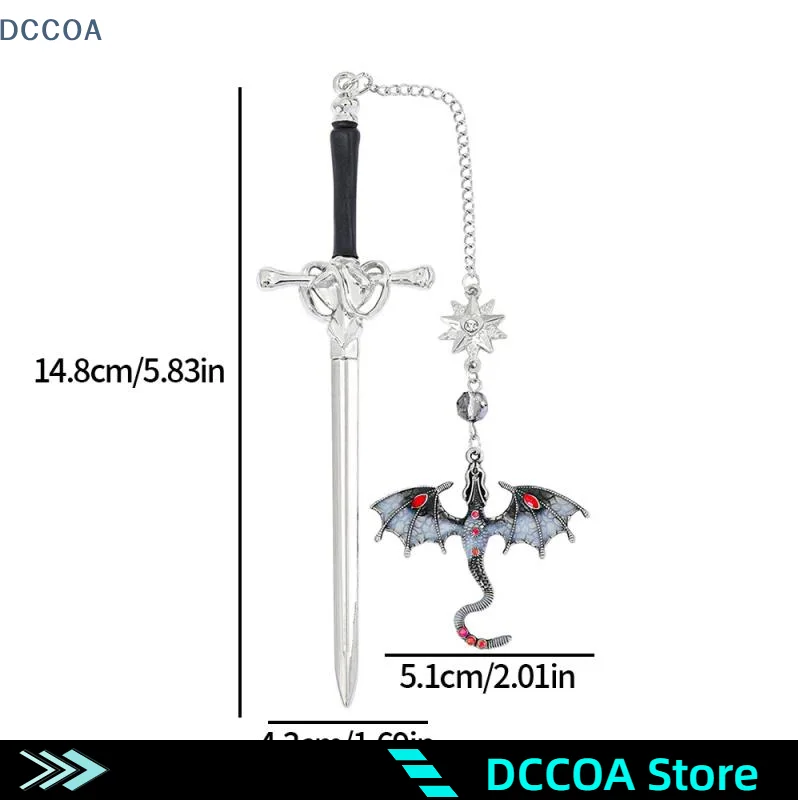 Sword-shaped Weapon Model Metal Bookmark With Double-winged Dragon Pendant Book Lovers Reading Accessories Birthday Gift